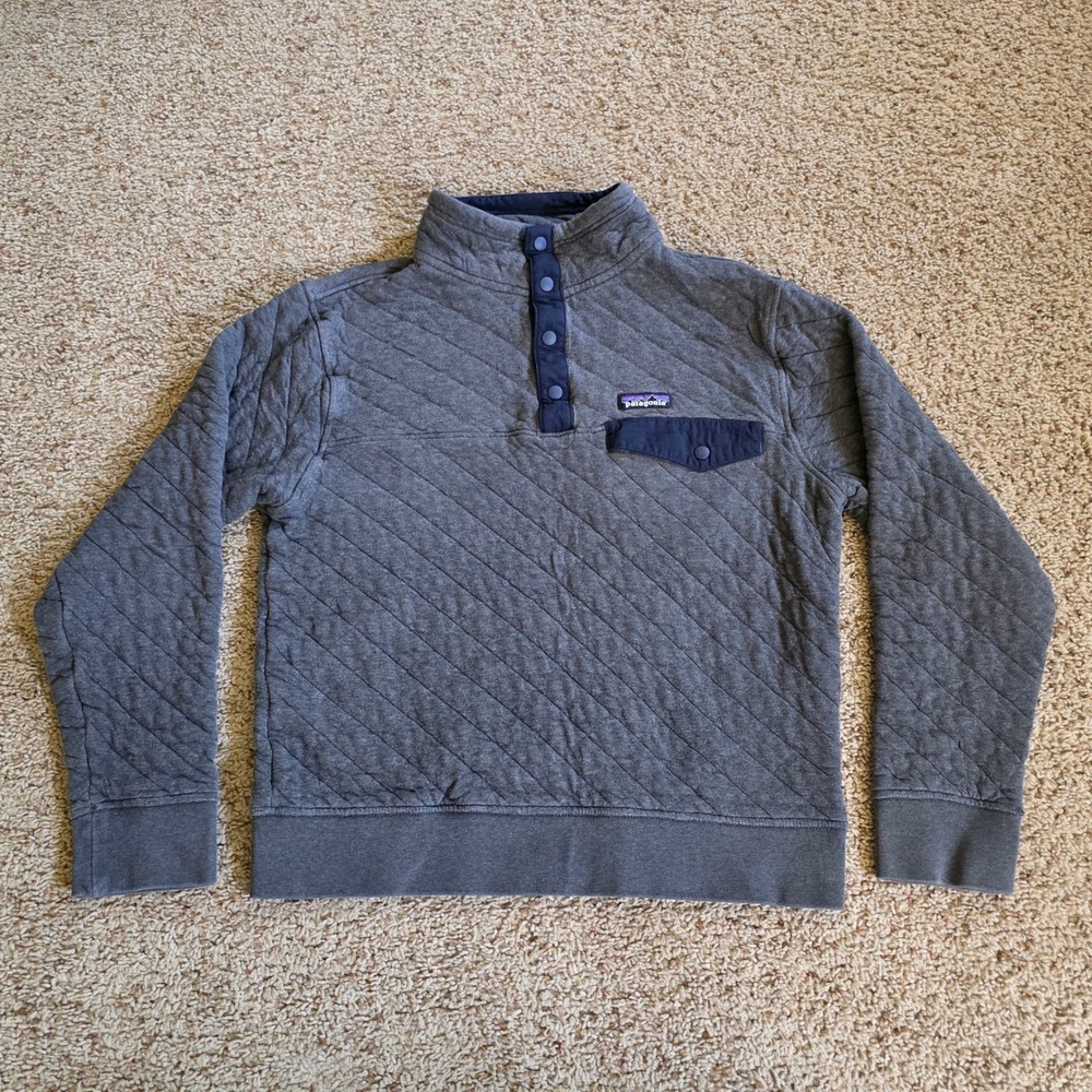 Patagonia Mens Small Charcoal Grey‎ Organic Cotton Quilt Snap-T Pullover 25371